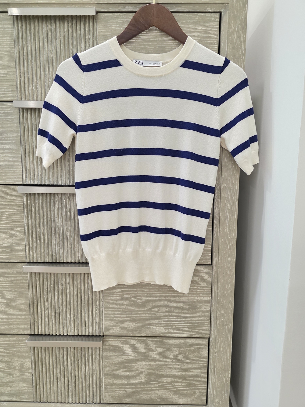 Zara Knit Navy & Cream Striped Sweater Top | Size S